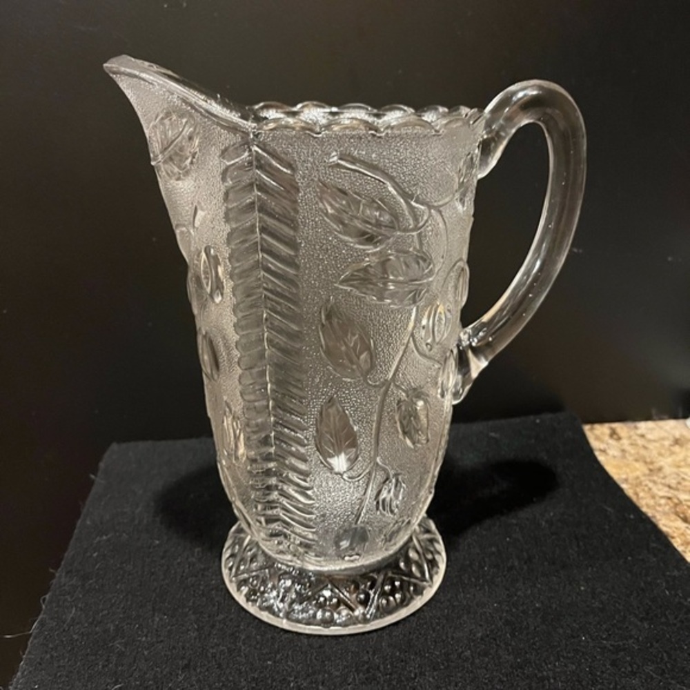 Vintage EAPG Stippled Cherry Glass Water Pitcher Early American Pressed Glass